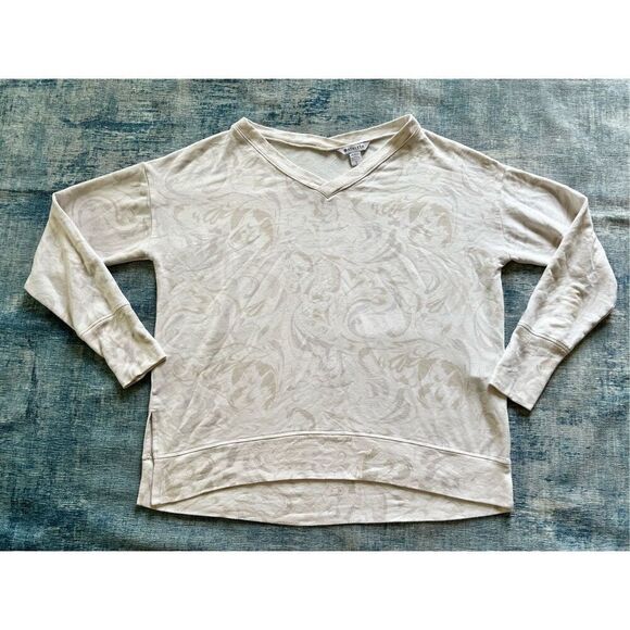 Athleta Agate Paisley Cream Coaster Luxe V Neck Sweatshirt Large - Picture 2 of 10